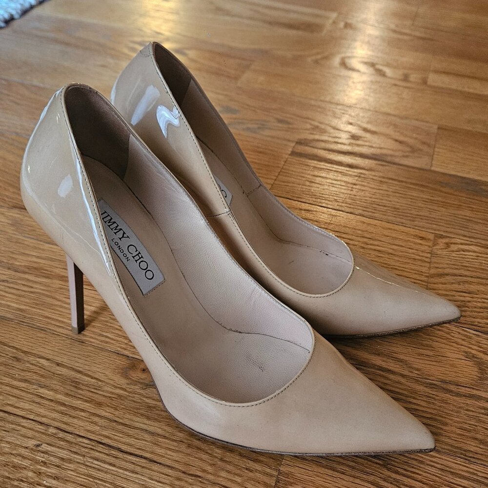 Jimmy Choo Nude Patent Pumps Heels 37.5/7.5 US